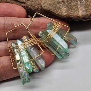 FP Designer Ariana Ost Aura Crystals 14 Gold Plated Hypoallergic Unique Earrings